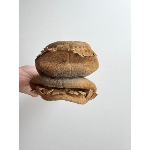 Vintage Handmade Warm Brown Beaded Suede Leather Slippers Moccasins - Picture 9 of 15